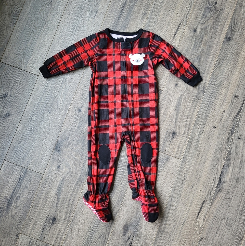 Cuddl Duds Jammies for Your Families Footies Sleeper Red & Black Plaid {6/9M}